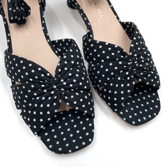 Loeffler Randall Leia Sandals Black Polka Dot Ankle Wrap Low Block Heel Sz 5.5‎ - Picture 8 of 13
